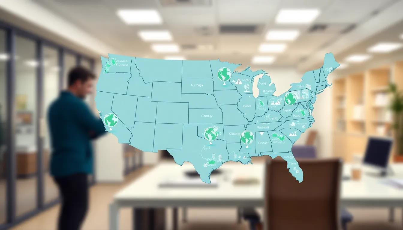 A map with data overlays representing geographic significance in the U.S.